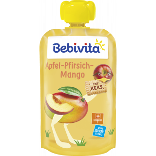 Bebivita Pressepose Æble Fersken Mango Med Kiks 120g