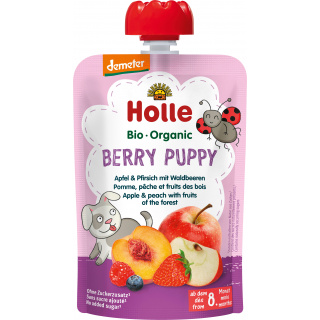 Holle Bio Dd Squeeze Bag Berry Puppy Æble & Fersken Med Vilde Bær 100g