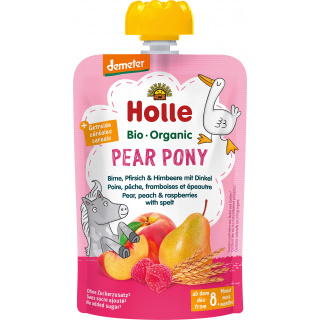 Holle Bio Dd Squeeze Bag Pear Pony Pære Fersken & Hindbær Med Spelt 100g